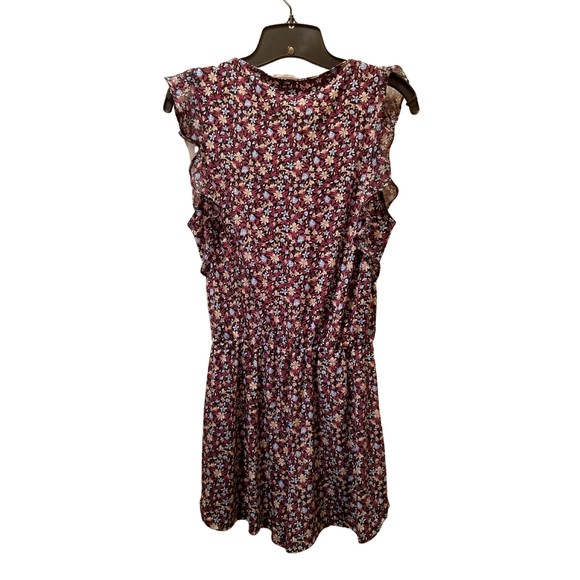 BCBGeneration Black Burgundy Blue Stretch Floral Romper  Ruffles Pockets XXS - Picture 2 of 4